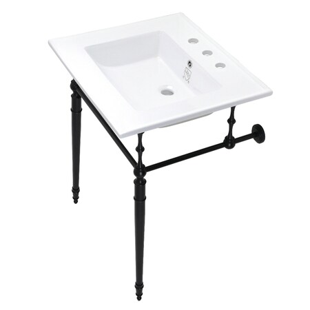 Fauceture KVPB25227W8MB 25-Inch Console Sink with Brass Legs (8-Inch, 3 Hole), White/Matte Black KVPB25227W8MB